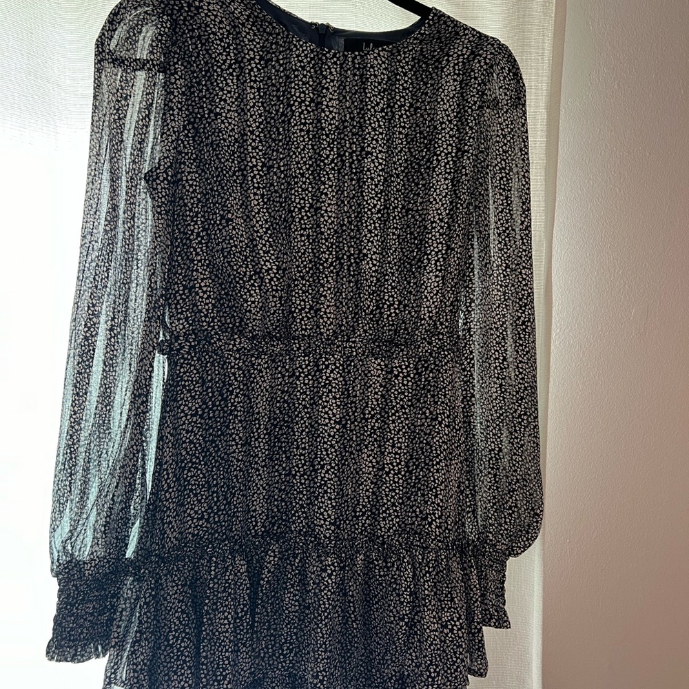 Lulu's Black Mini Dress with White Ditsy Print
